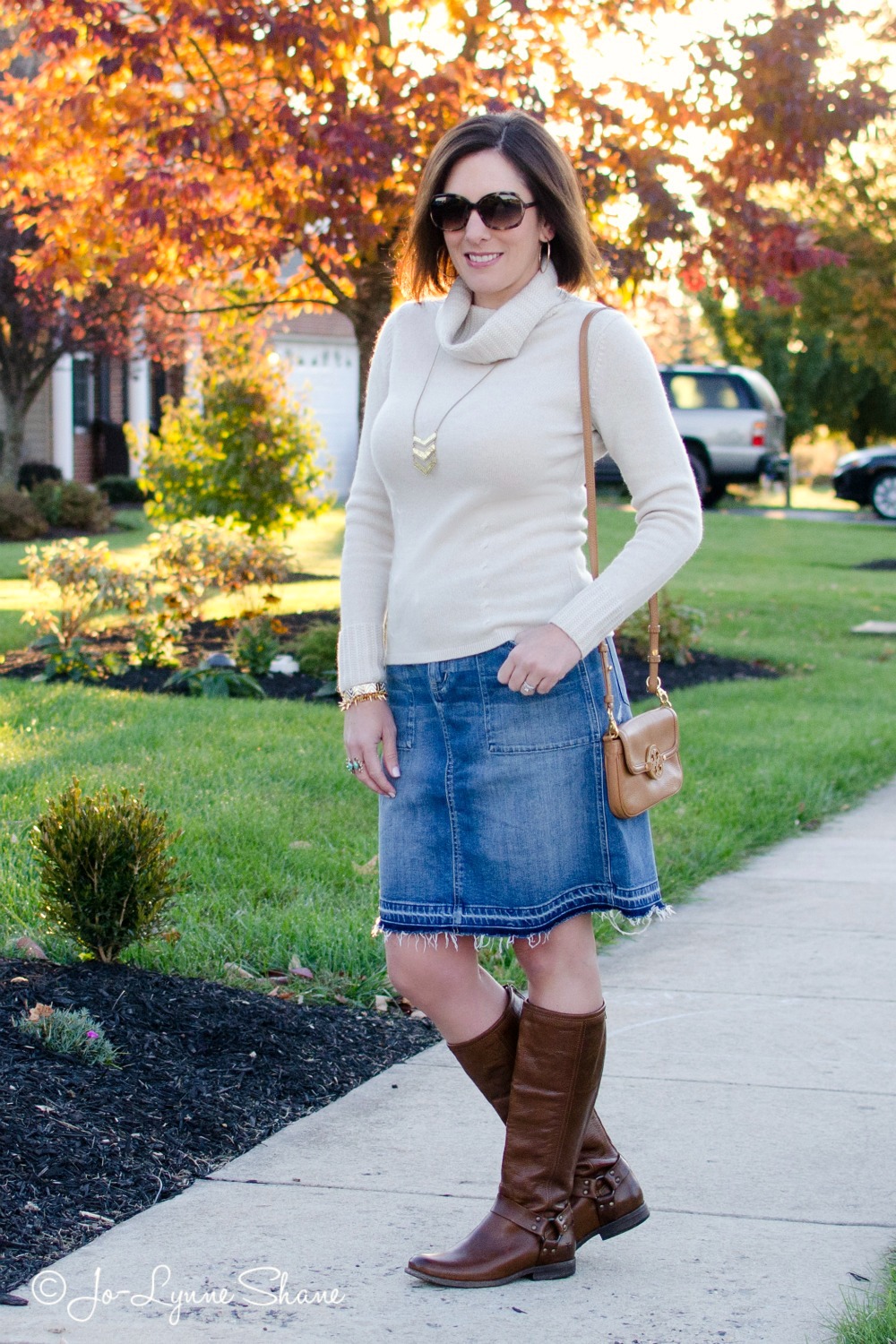 Fall Outfit Inspiration Denim Skirt + Riding Boots