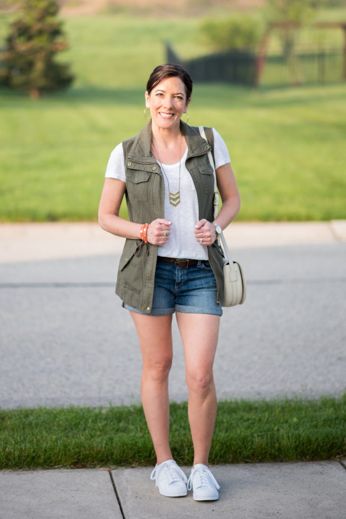 Utility Vest and Denim Shorts