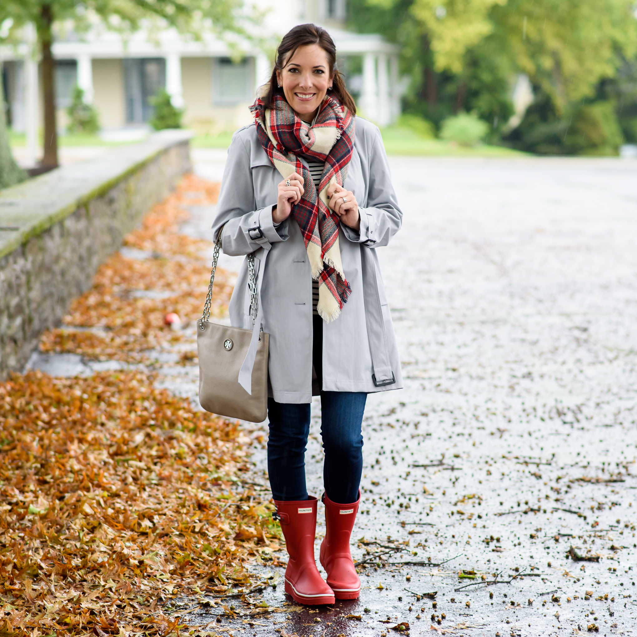 Silver Trench U0026 Red Rain Boots Outfit Silver Trench U0026 Red Rain Boots Outfit