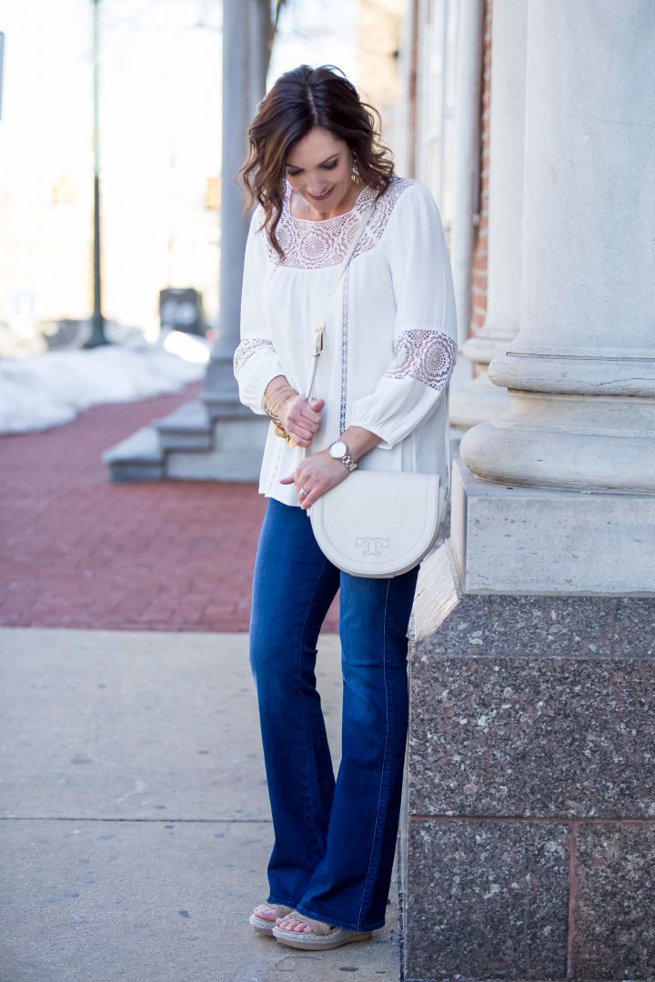 Lace Trim Peasant Blouse with Bootcut Jeans