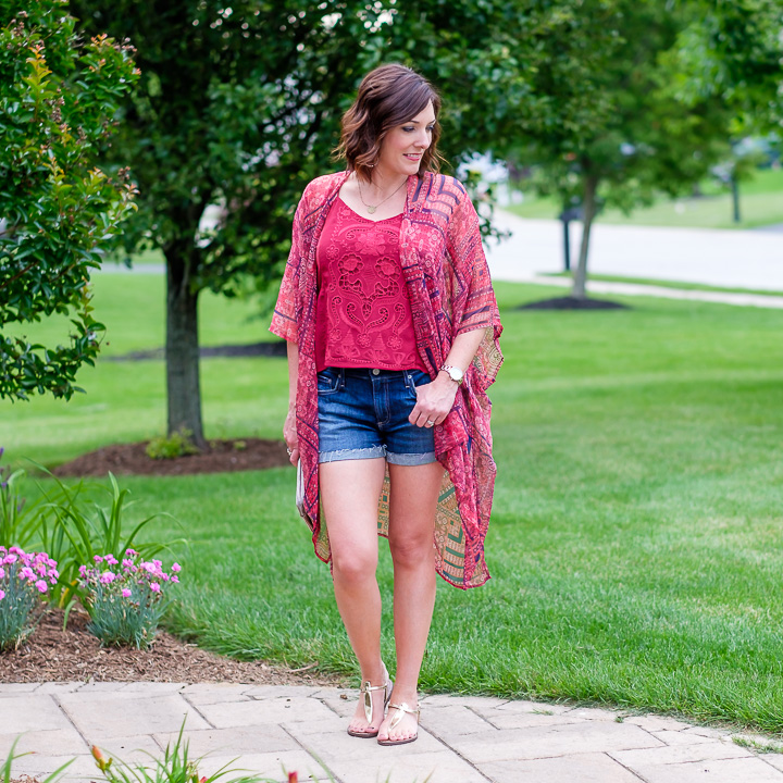 Kimono Outfit with Denim Shorts