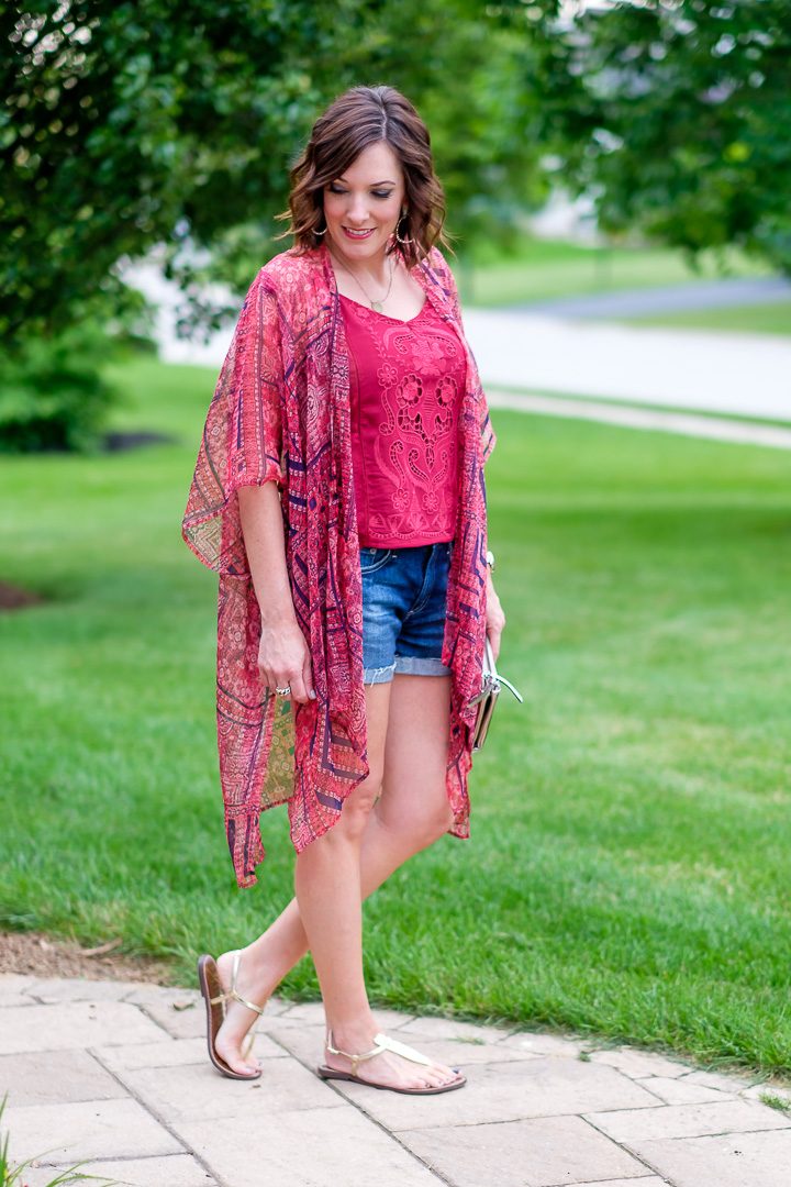 Kimono Outfit with Denim Shorts